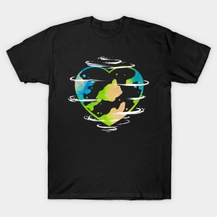 Heart Shaped Earth With Clouds For Earth Day T-Shirt